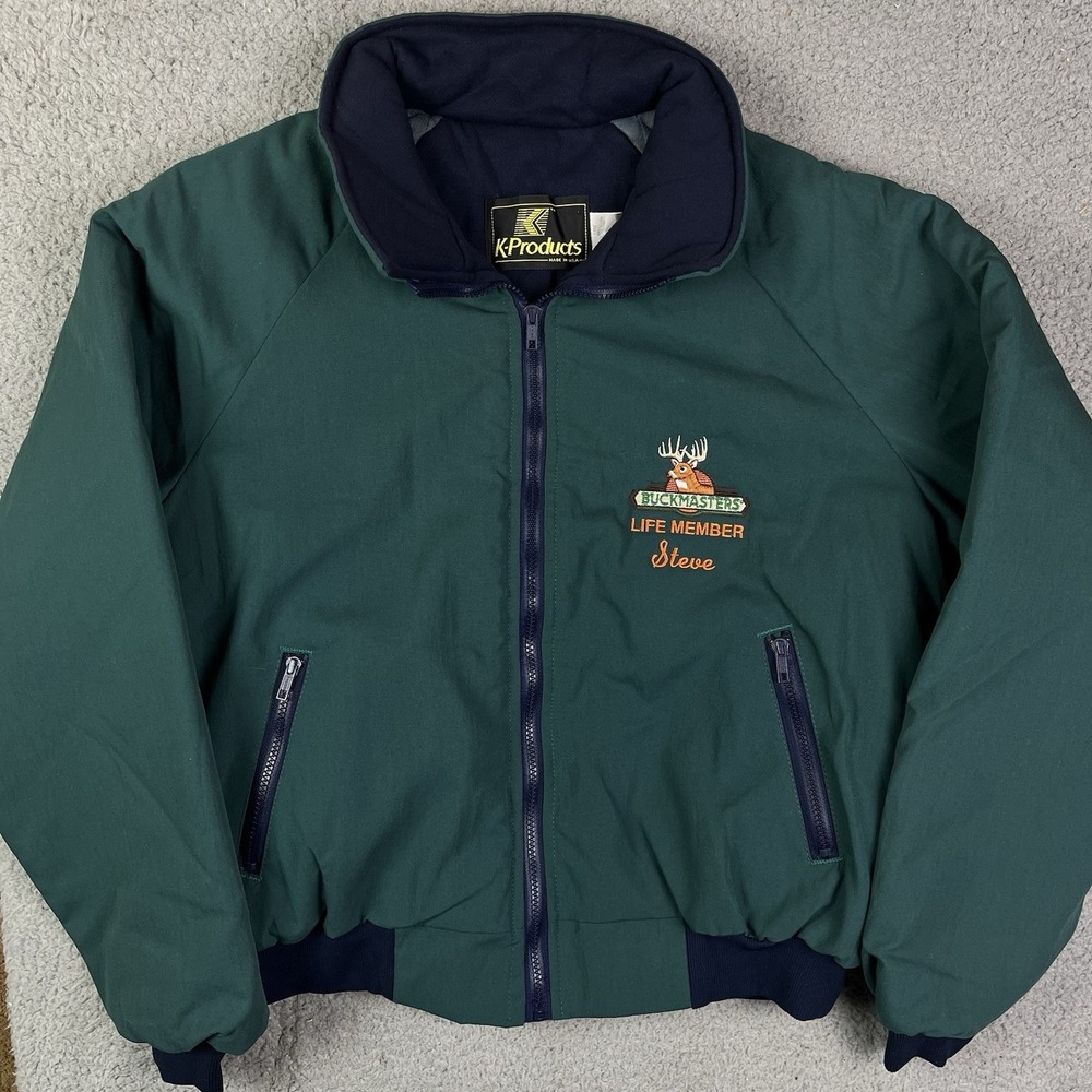 Vintage 90's Buckmasters Green Bomber Jacket Member Coat by K-Products USA Made